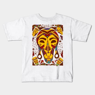 Mustard Brown Tribal African Mask Kids T-Shirt